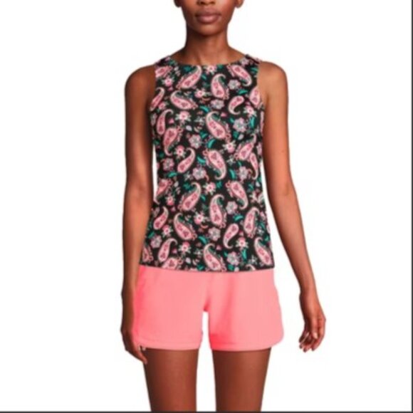 Lands' End High Neck Modest Tank Tankini Swimsuit Top - Size: 2 - NWT - Picture 2 of 10
